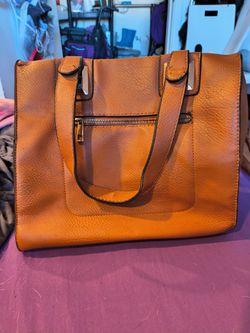 Brown Faux Leather Tote Handbag