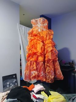 Orange Strapless Quinceanera Ball Gown