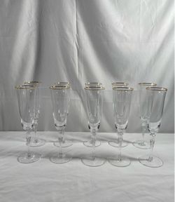 Lot of 10 Sasaki Gold Champagne Flute Glass