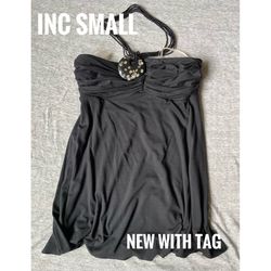 New INC Black Halter Top With Faux Pearl Necklace Small
