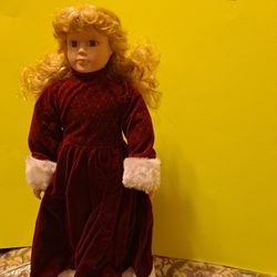 House Of Lloyd  Christmas Around The World Porcelain Doll Red/white With Stand 15"H