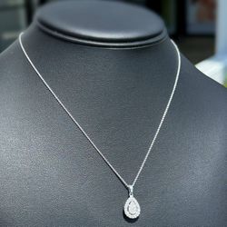 New Jewelry .925 sterling silver rolo link chain necklace 18.00” 1.00mm natural diamond 0.50CTW pear shape pendant charm