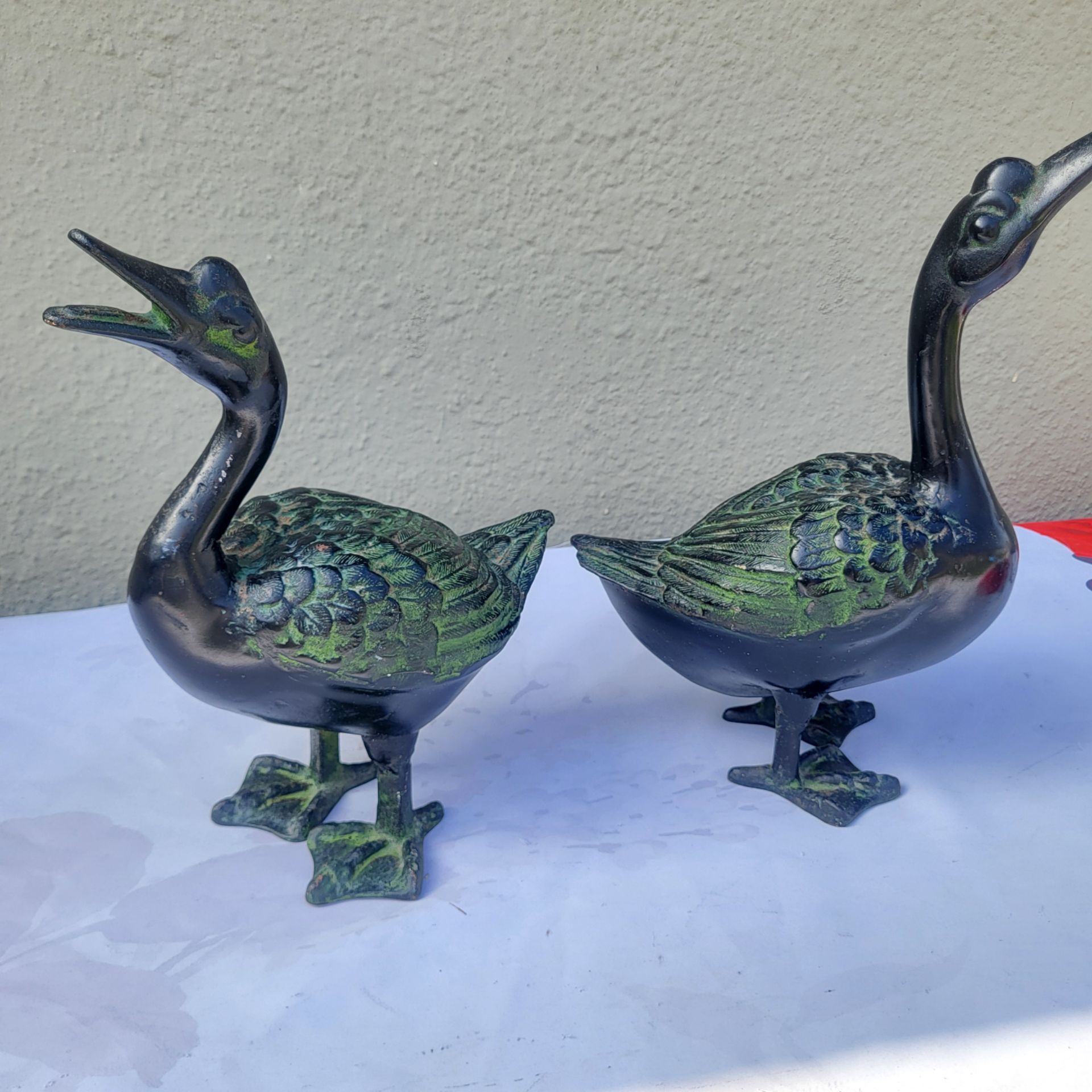 ANTIQUE LARGE PAIR JAPAN HAND CAST BRONZE DUCKS