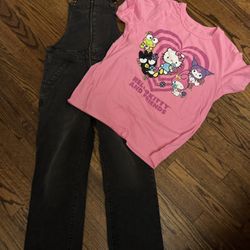 Hello Kitty Shirt And Overall Size 7/8/small