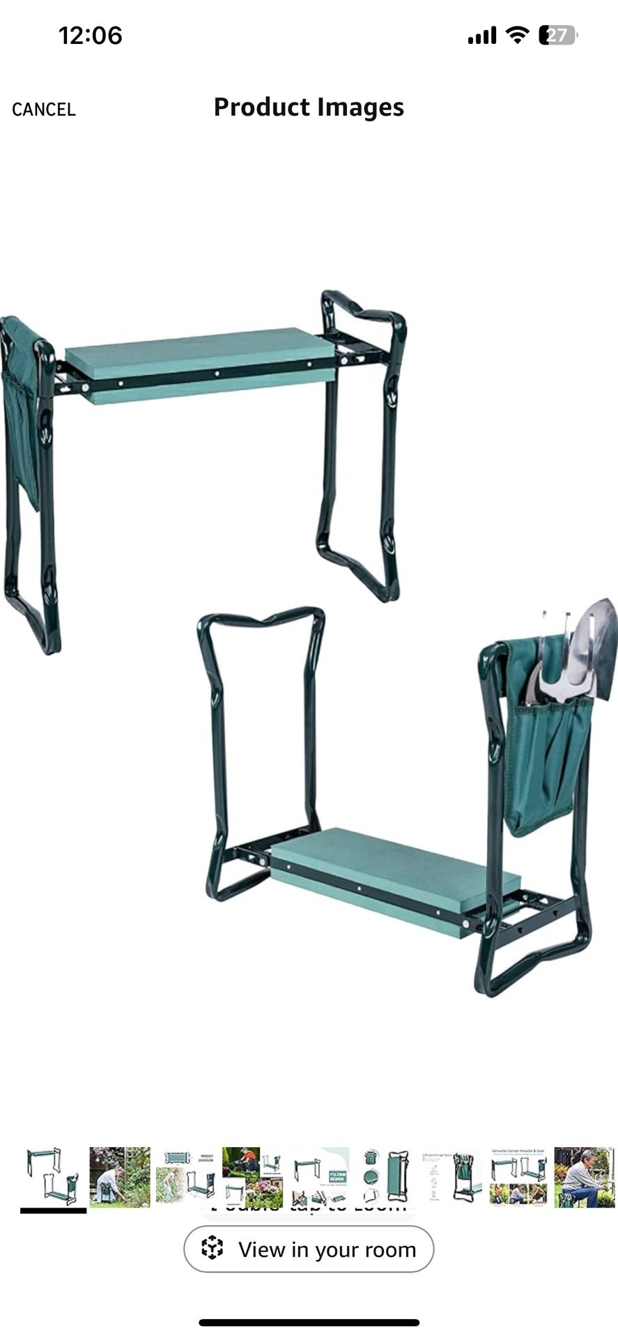 2-in-1 Garden Kneeler & Seat, Folding Seat w/EVA Foam Kneeling Pad & Removable Tools Pouch, Sturdy Steel Frame, No Assembly, Portable Heavy Duty Garde