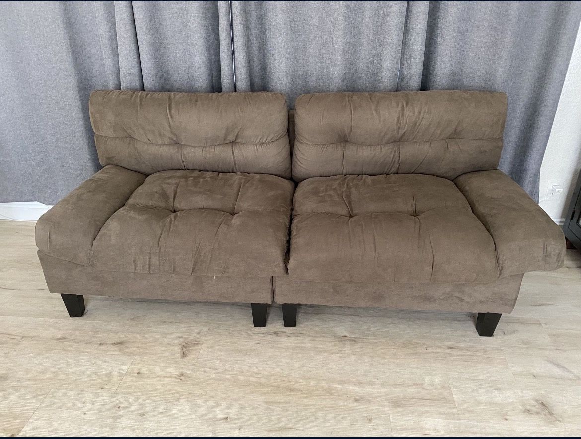 Ktaxon 80" Sectional Sofa Cloud Deep Seat Couch Suede Fabric Sleeper Loveseat for Living Room, Apartment, and Small Space Brown Less Than A Year Old