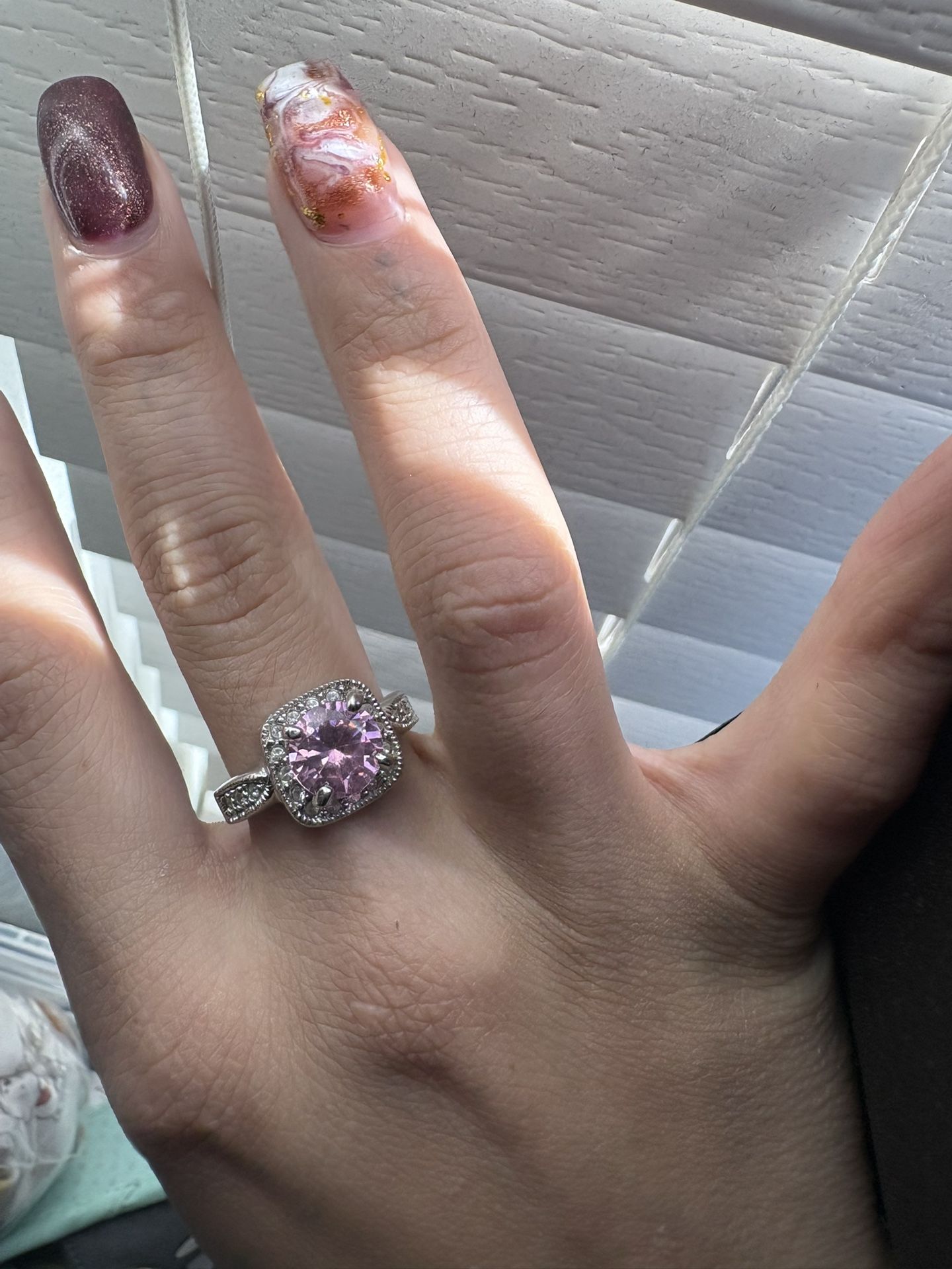 Pink And Silver Square Ring