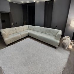 White Leather Sectional Couch Sofa 