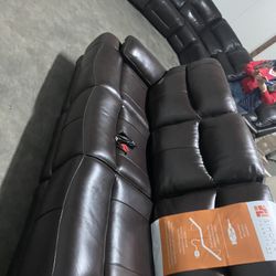 Brown Leather Sofá Both Sides Recline 