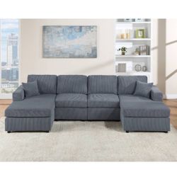 Dark Grey Double Chaise Corduroy Sectional Pillows Included  Brand New In Box  Firm Price $470 