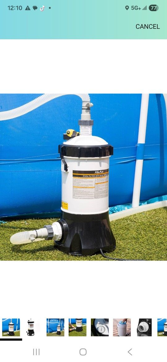 XtremepowerUS Pool Cartridge Filter System w/Built-in Pump for Above Ground Pools with Pressure Gauge, White/Black