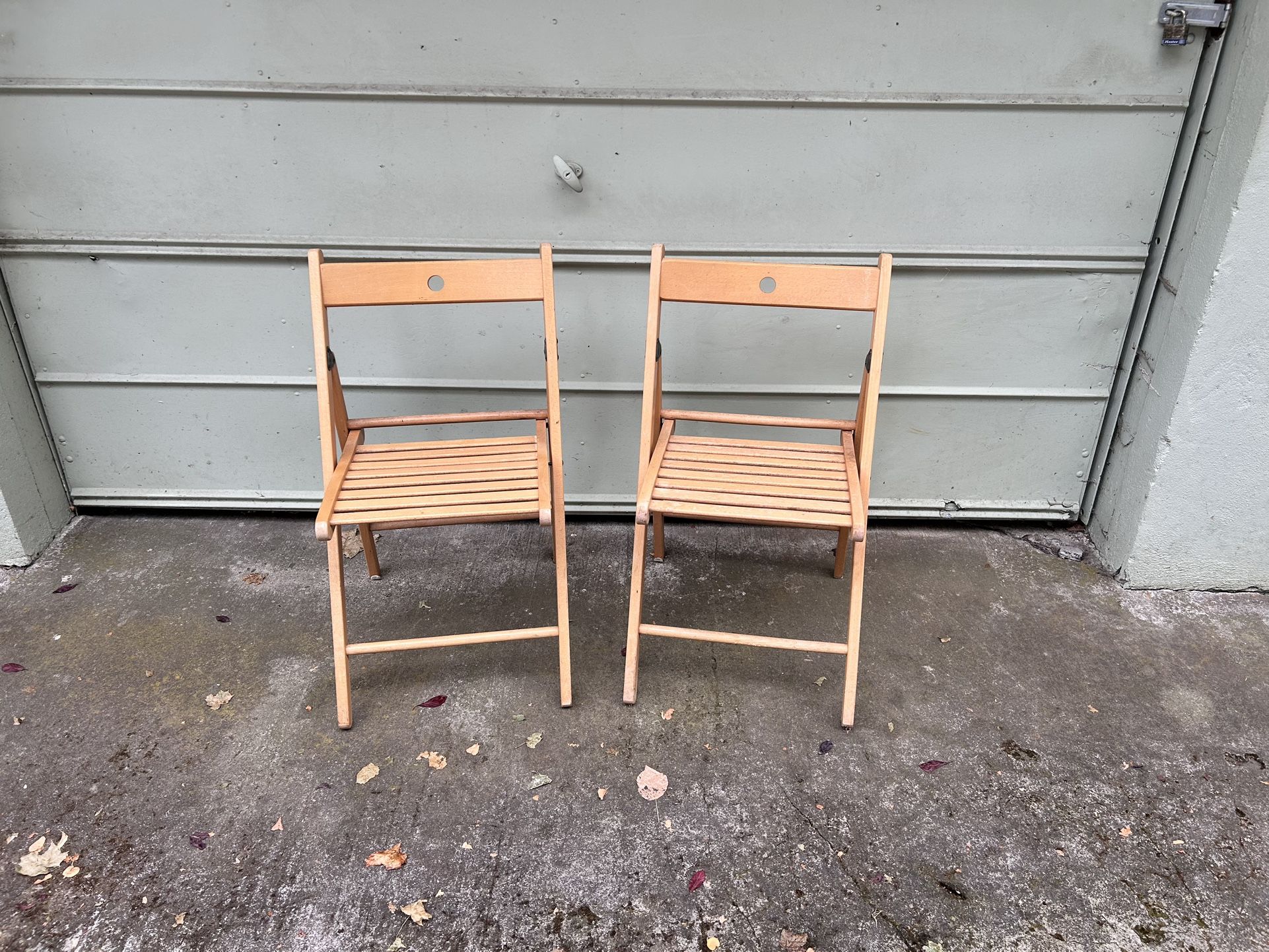 Pair of vintage ikea terje beech wood folding chairs