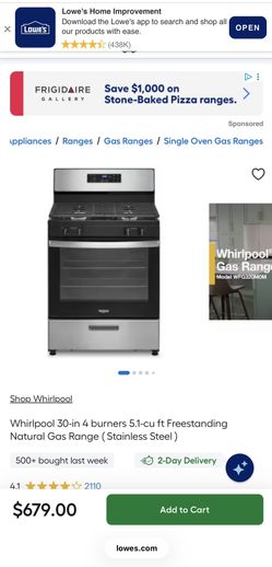 Whirlpool 4 Burner Gas Range 