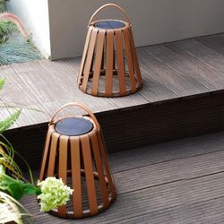 Outdoor Solar Basket Lantern – Leather-Look Wicker