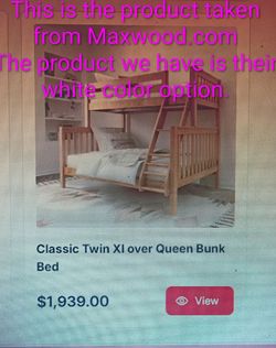 Twin XL Over Queen Wood Bunk Beds by Woodhome Furniture, New in the Box.