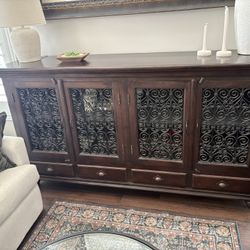 Oversized Sideboard/Buffet Wrought Iron and Solid Wood