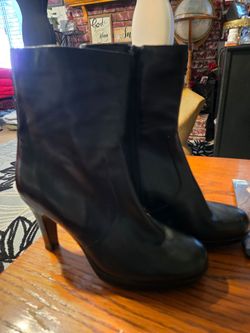 Black Leather Heeled Ankle Boots
