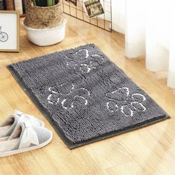 Medium Grey 3 Paw - Chenille Ultra Absorbent Microfiber Dog Doormat
