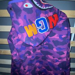 Bape Shark Color Camo Full Zip Hoodie Purple XLarge