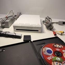 Nintendo Wii RVL-001 Console Bundle + Mario Bros Game + Cables