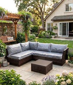 Costco quality patio furniture deep seating cushions 5-in thick outdoor patio furniture sunbrella quality cushion brand new in the box Brown frame nav