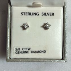 Silver/ Diamond Earrings-plata Y Diamantés