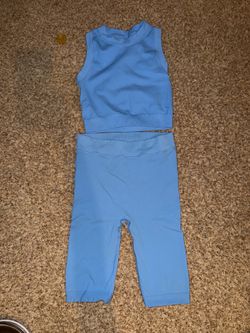 blue varra ashley shorts high rise ribbed waistband & Lucy top M-L