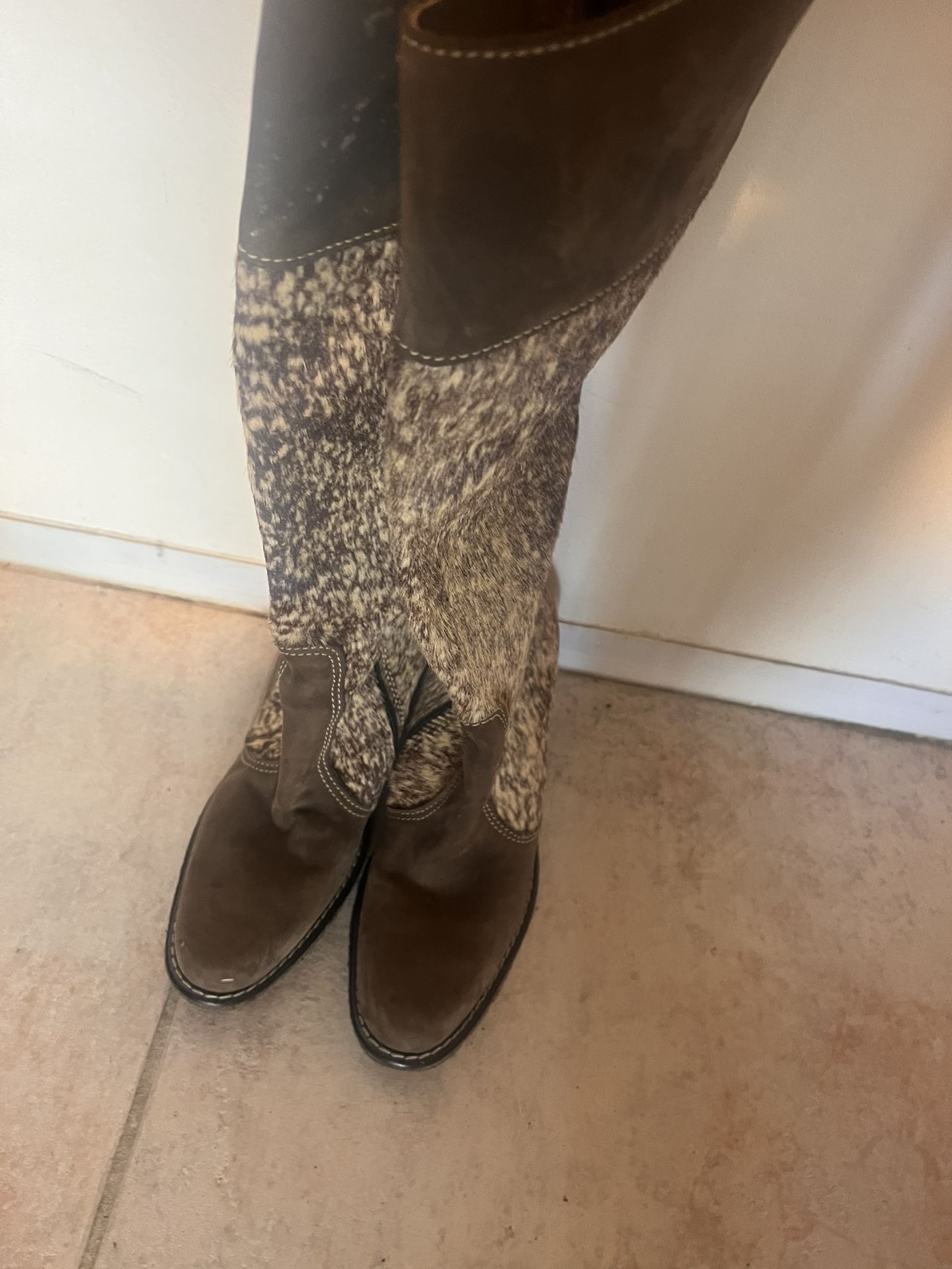 Arche fur boots knee high shoes abstract heels Lila jungle wedge edition