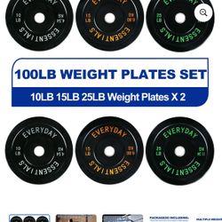 100LB Olympic Weight Plates Set – 2” Rubber Plates (10lb 15lb 25lb x2)