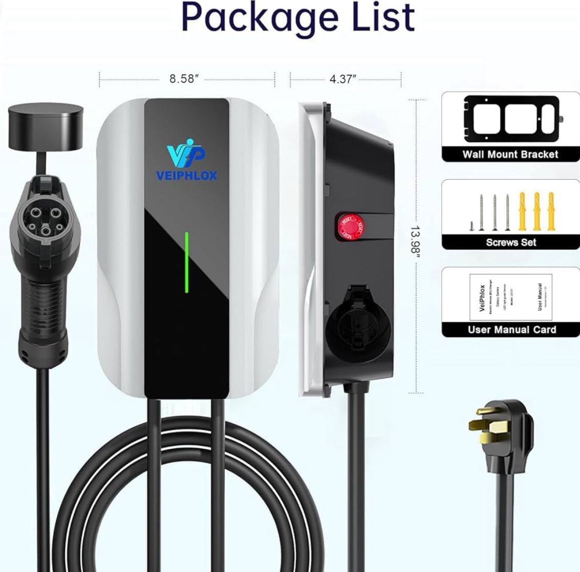 Level 2 EV Charger 40 Amp, EV Chargers for Home 240V, Electric Car Charger 9.6kW, Outdoor/Indoor Electric Vehicle Fast Charging Stations, EVSE with NE