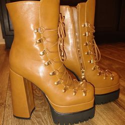 Chunky Heeled Combat Style Boots