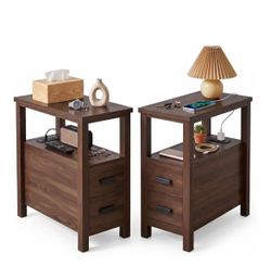 ❤️🔥 E) Set of 2 Narrow Nightstand with Charging Station, 24.4" H