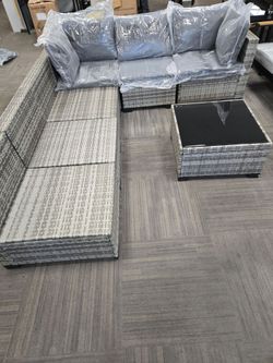 Outdoor Wicker Sectional Sofa Set with Coffee Table