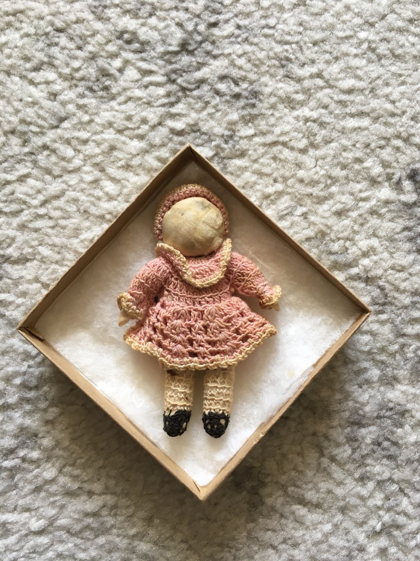 Little rag doll from the 1920s pink girl's toy fabric hand made vintage collectible