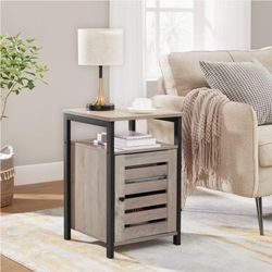 Nightstand, Bedside Table with 2 Shelves, Adjustable Shelf, Steel Frame, 40 x 40 x 60 cm, Living Room Bedroom, Industrial Style, Greige and Black