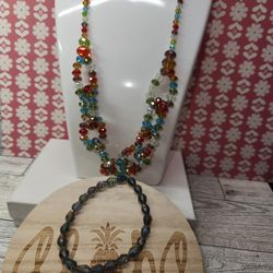 #2260,  VENETIAN GLASS CRYSTAL MULTICOLOR BEADS, NECKLACE & BRACELT