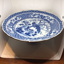 Vintage Ceramic Blue Transferware Cake Stand / Fruit Bowl