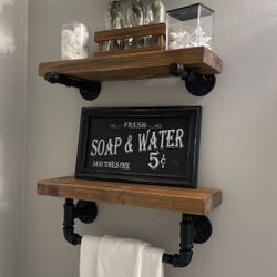 Handmade Farmhouse Bath Shelves With Matching 