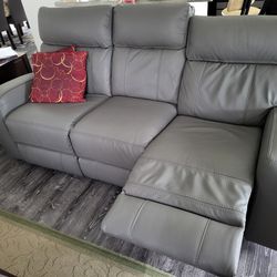 Gray leather power reclining sofa