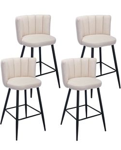 Set of 4 Linen Upholstered Bar Stools