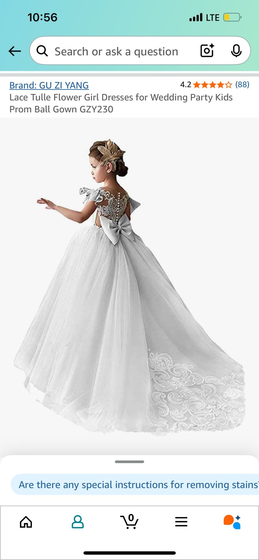 White Flower Girl Long Train Dress
