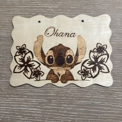 Ohana Stitch Wood Burning Art