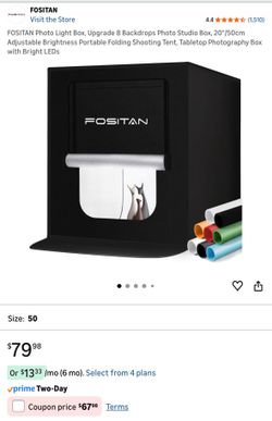 FOSITAN Photo Light Box, Upgrade 8 Backdrops Photo Studio Box, 20"/50cm Adjustable Brightness Portable Folding Shooting Tent, Tabletop Photography Box