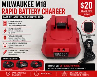 Milwaukee 18 Volt M18 Rapid Battery Charger – Wall Mountable – New – $20
