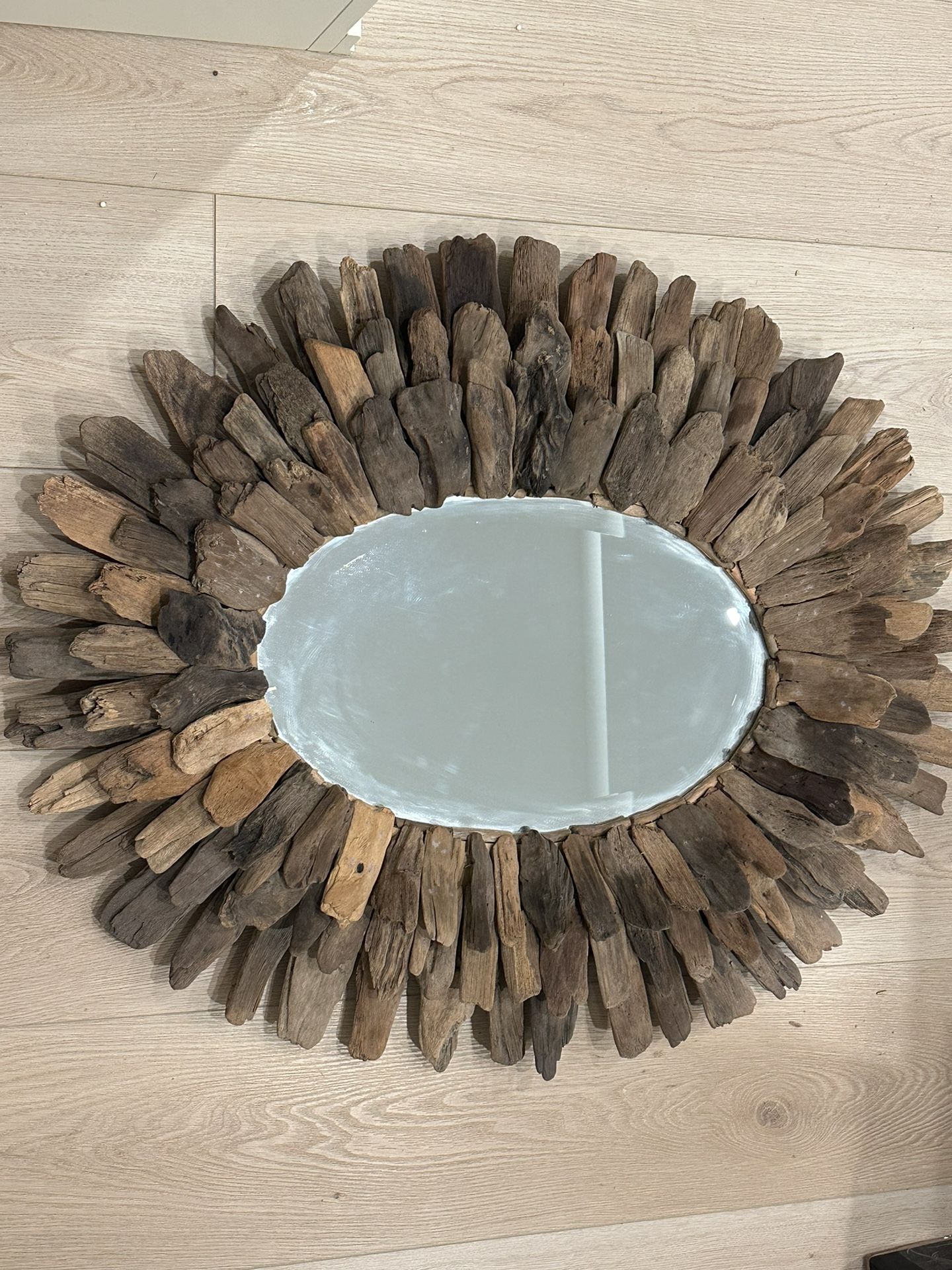 POTTERY BARN Natural Round Driftwood Frame Wall Mirror - 44"