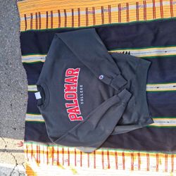 Champion Palomar College Comets crewneck sweatshirt in black with a red and white screen-printed logo. 