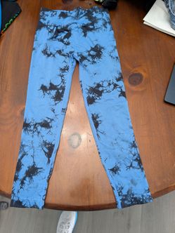 Women's Blue & Black Tie-Dye High Waist Workout Leggings XL