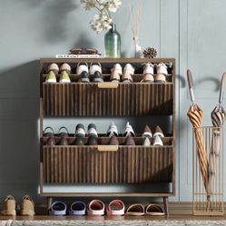 Modern Shoe Cabinet with 2 Flip Drawers - NEW