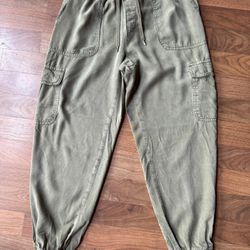 American Eagle High Waisted Hi Rise Jogger Pants Cargo Relaxed Green Womens MED