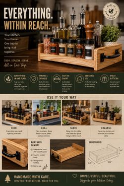 Handcrafted Kitchen Carry Tray | Spice & Oil Organizer | Solid Wood